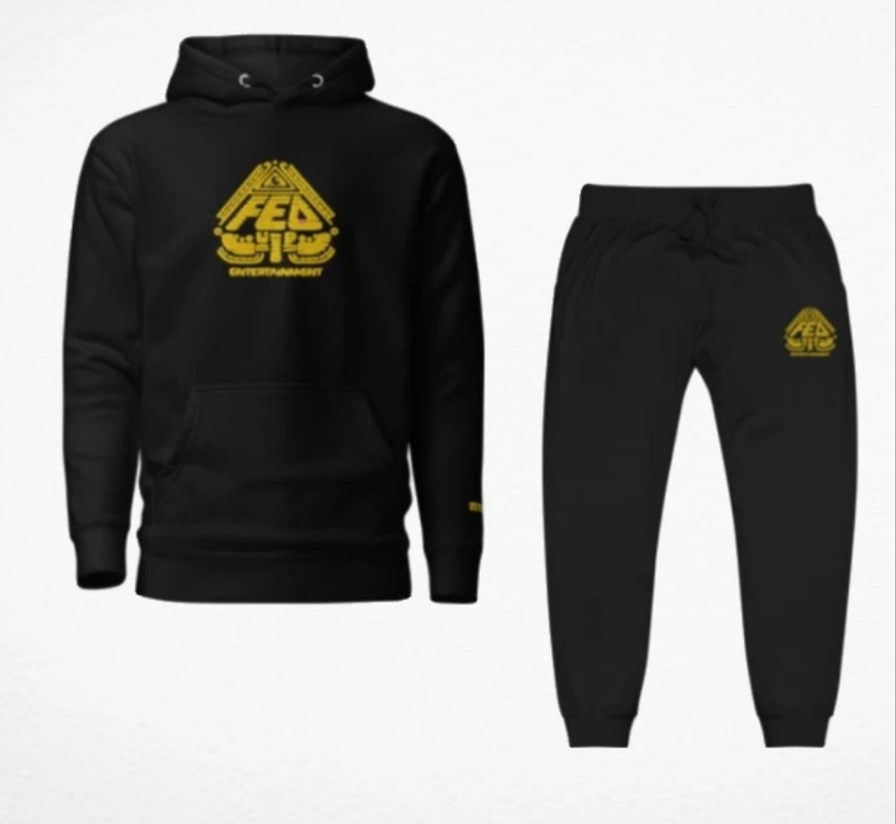 Premium Embroidery Black & Gold Fed Up Sweatsuit