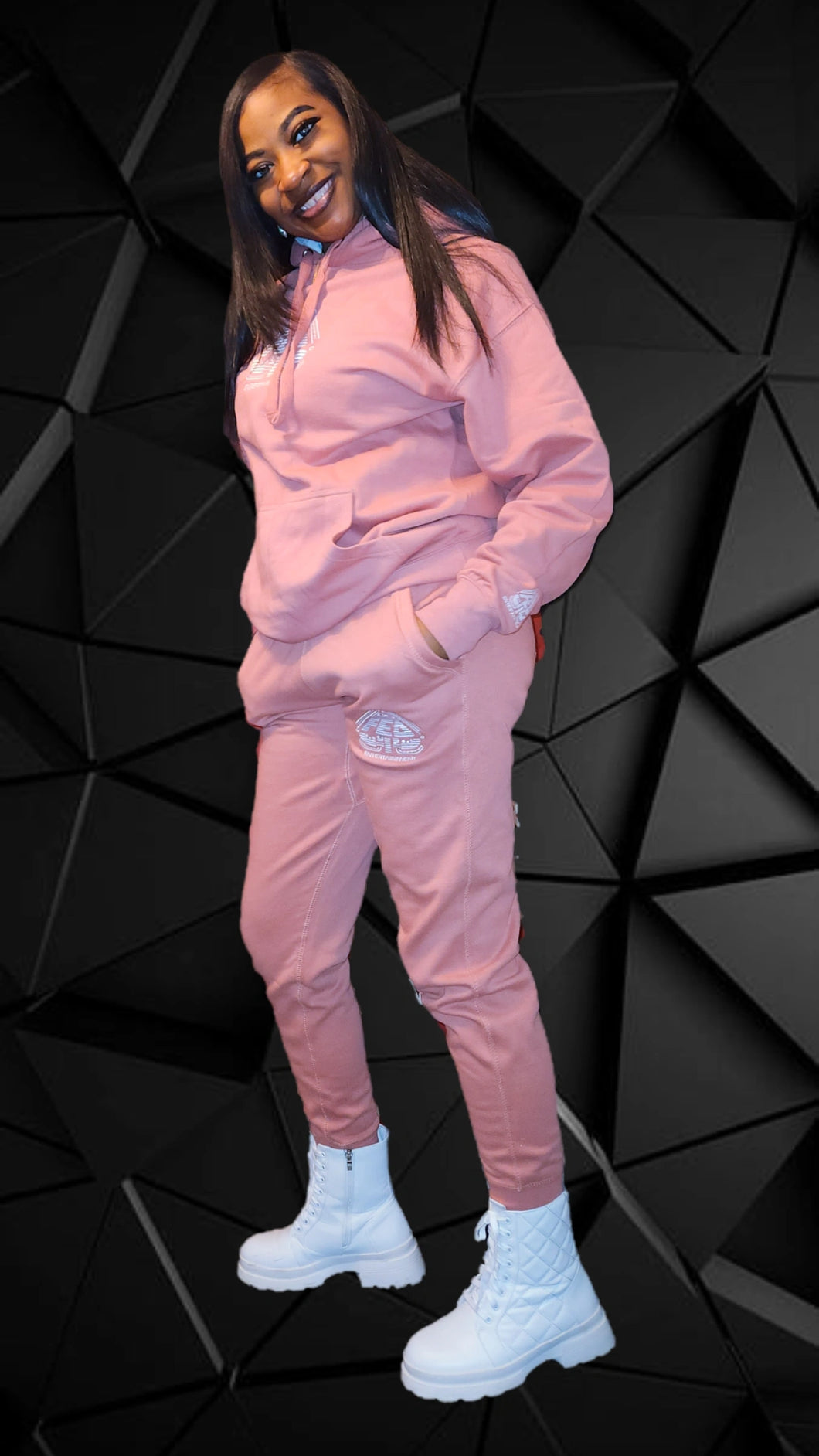 Premium Embroidery Dusty Rose and White Fed Up Sweatsuit