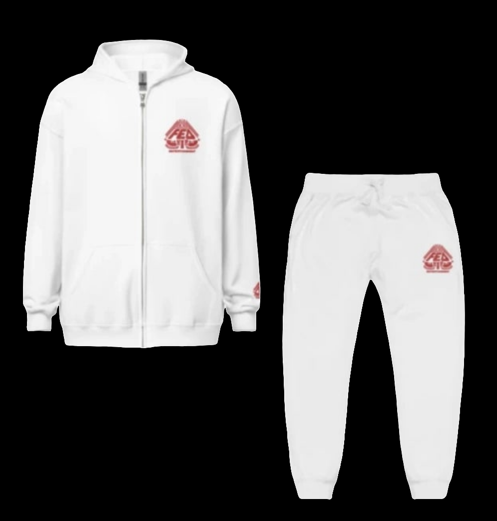Premium Embroidery White and Red Fed Up Sweatsuit